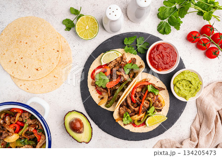 Fajitas, beef meat slices Fajitas, beef meat slices 134205473