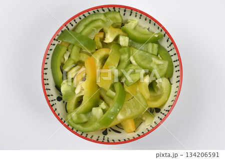 Sliced Peppers in Bowl Sliced Peppers in Bowl 134206591