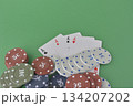 casino chips arranged on green table 134207202