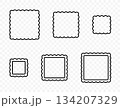 Set of geometric decorative frames or stickers in the shape of a square with a wavy or zigzag edge, vector outline border graphic design 134207329