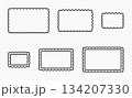 Set of geometric decorative frames or stickers in the shape of a rectangle with a wavy or zigzag edge, vector outline border graphic design 134207330