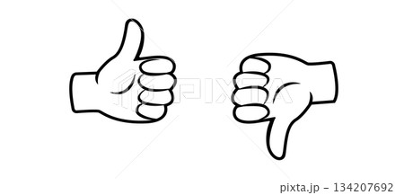 Linear icon with thumbs up and thumbs down. Clean outline symbol for approval and rejection in minimal style. Vector. 134207692