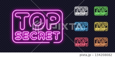 Neon set with the phrase TOP SECRET in various glowing shades, ideal for confidential or mystery themes. Neon set with the phrase TOP SECRET in various glowing shades, ideal for confidential or mystery themes. 134208082