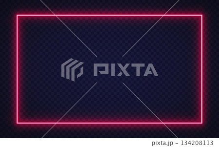 Red neon glowing frame on a dark background, great for cyberpunk visuals or bold graphic compositions. 134208113