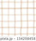 Brown Beige Plaid Gingham Check Hand Drawn Background Pattern Overlay 134208458