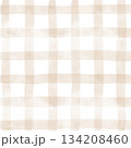 Brown Beige Plaid Gingham Check Hand Drawn Background Pattern Overlay 134208460