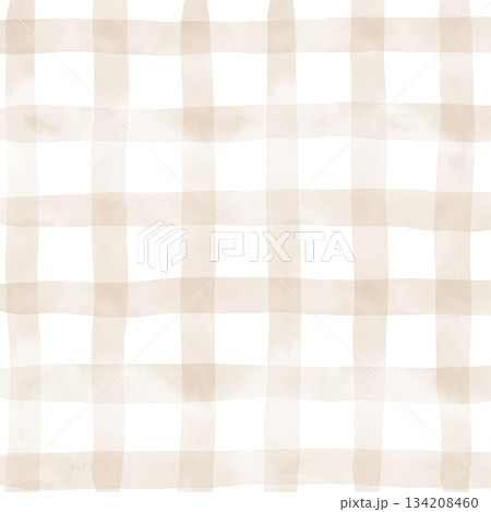 Brown Beige Plaid Gingham Check Hand Drawn Background Pattern Overlay 134208460