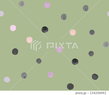 Seamless pattern with irregular polka dots painted with gouache for textiles  134209441