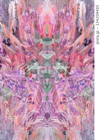 Watercolor stylized floral seamless symmetrical pattern 134209485
