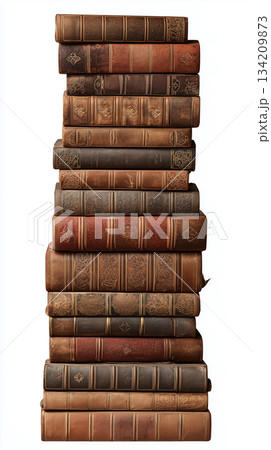 クラシックな革装丁の古書コレクション｜歴史を物語る重厚な本の束 134209873