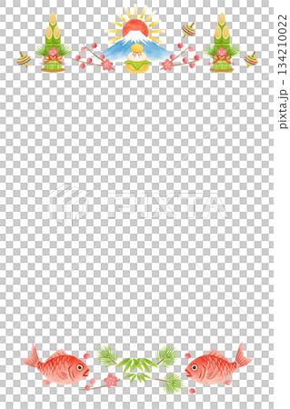 Kadomatsu, the first sunrise and Mt. Fuji_Lucky Charms_New Year's Card_Background Material Kadomatsu, the first sunrise and Mt. Fuji_Lucky Charms_New Year's Card_Background Material 134210022