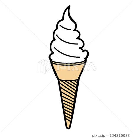 イラスト素材: ソフトクリームを描いたシンプルなアイスイラスト 134210088