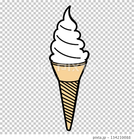 イラスト素材: ソフトクリームを描いたシンプルなアイスイラスト 134210088