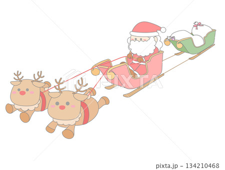 トナカイの引くソリに乗るサンタ 134210468