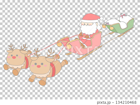 トナカイの引くソリに乗るサンタ 134210468