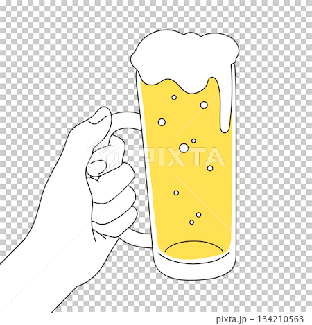 啤酒和手部插畫素材 134210563