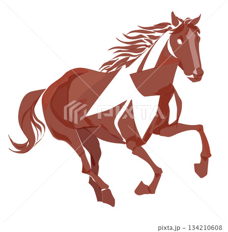 スタイリッシュで高級感のある赤茶色の馬の年賀状イラスト 134210608