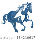 スタイリッシュで高級感のある青色の馬の年賀状イラスト 134210617