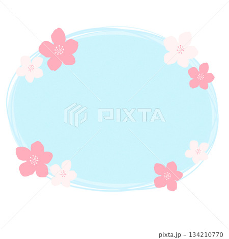 白とピンクの桜の花びらと丸いかわいいメッセージフレーム 白とピンクの桜の花びらと丸いかわいいメッセージフレーム 134210770