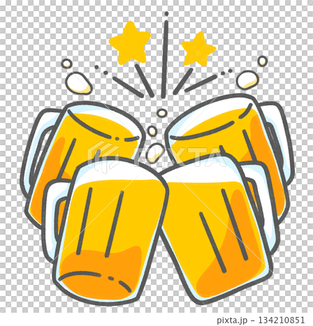 啤酒插畫素材 | 眾人舉杯祝酒插畫 134210851