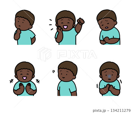 子供の感情表現イラストセット vol.2（6種類・上半身） 134211279
