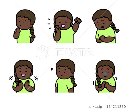 子供の感情表現イラストセット vol.2（6種類・上半身） 134211280