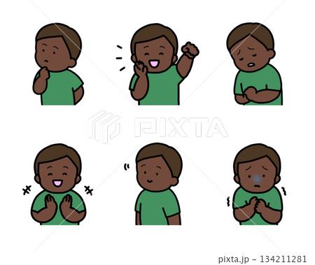 子供の感情表現イラストセット vol.2（6種類・上半身） 134211281