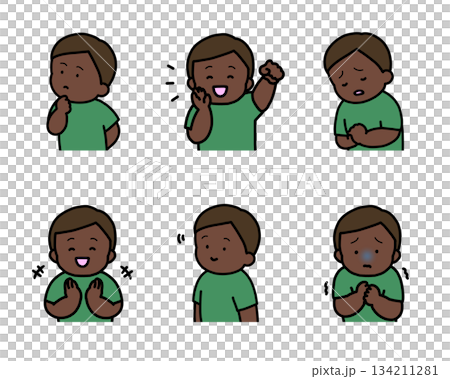 子供の感情表現イラストセット vol.2（6種類・上半身） 134211281