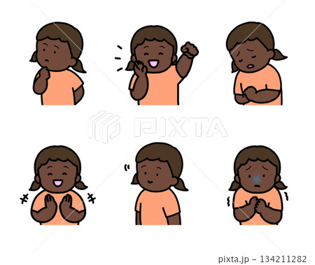 子供の感情表現イラストセット vol.2（6種類・上半身） 134211282
