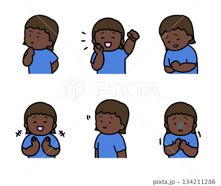 子供の感情表現イラストセット vol.2(6種類・上半身) 子供の感情表現イラストセット vol.2(6種類・上半身) 134211286
