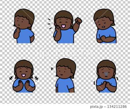 子供の感情表現イラストセット vol.2(6種類・上半身) 子供の感情表現イラストセット vol.2(6種類・上半身) 134211286