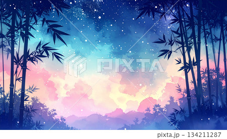 星空と笹の不思議な光 星空と笹の不思議な光 134211287