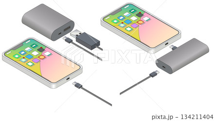 モバイルバッテリーとスマホ(主線あり) モバイルバッテリーとスマホ(主線あり) 134211404