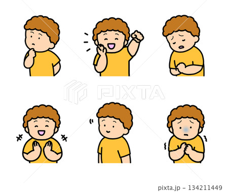 子供の感情表現イラストセット vol.2(6種類・上半身) 子供の感情表現イラストセット vol.2(6種類・上半身) 134211449