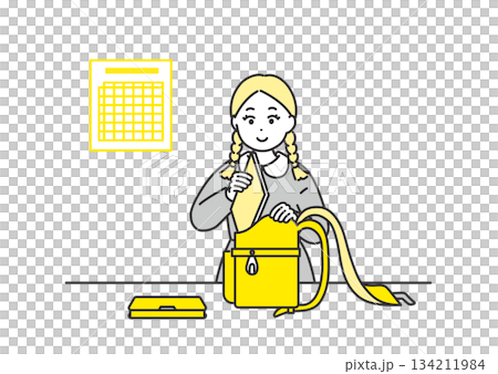 Illustration of a girl preparing for school tomorrow Illustration of a girl preparing for school tomorrow 134211984