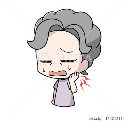 あごが痛む高齢女性のイラスト あごが痛む高齢女性のイラスト 134212184