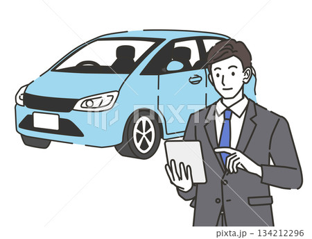 車の状態を確認するビジネスマン 車の状態を確認するビジネスマン 134212296