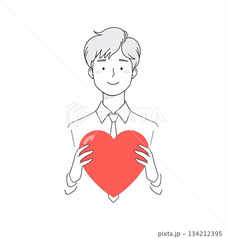 ハートマークを持つ男性のイラスト 134212395