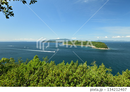 深山砲台跡から友ヶ島を望む(手前から地ノ島、沖ノ島、その向こうが淡路島)　【和歌山県和歌山市】 134212407