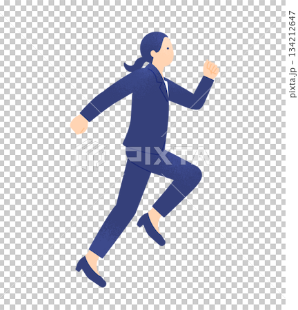 象徵成長與挑戰。一位穿著西裝的女士向右奔跑。描繪了一位商務人士為實現目標而努力奮鬥的場景。 象徵成長與挑戰。一位穿著西裝的女士向右奔跑。描繪了一位商務人士為實現目標而努力奮鬥的場景。 134212647