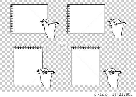 Set of hands holding a notebook and pen Set of hands holding a notebook and pen 134212906