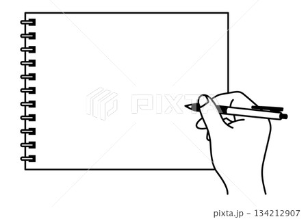 横向きのノートとペンを持つ手 134212907