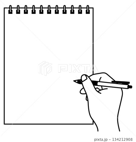 縦向きのノートとペンを持つ手 134212908