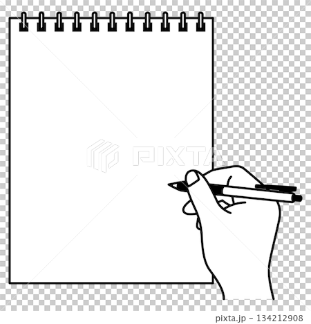 縦向きのノートとペンを持つ手 134212908