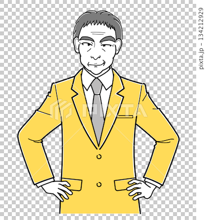 A middle-aged man in a suit grinning with his hands on his hips (simple, upper body) A middle-aged man in a suit grinning with his hands on his hips (simple, upper body) 134212929