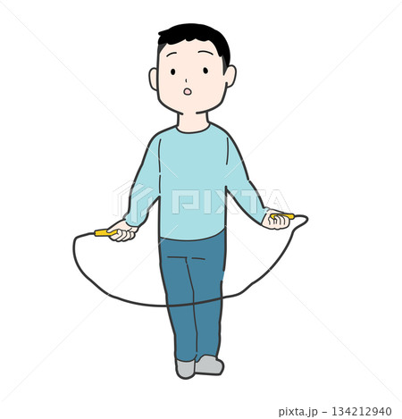 縄跳びをする高学年のこども 134212940