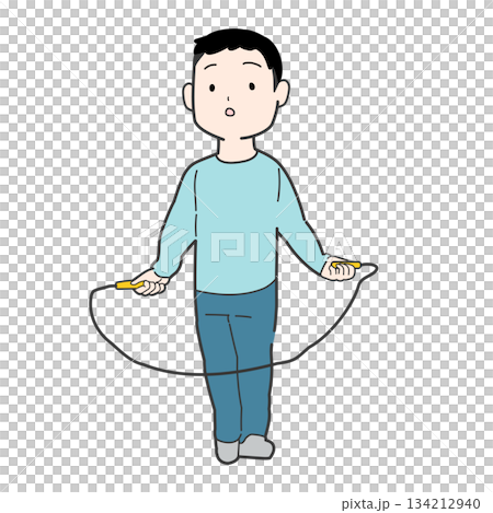 縄跳びをする高学年のこども 134212940