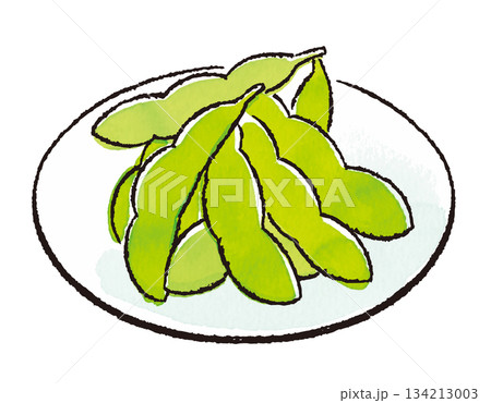 手描き風の枝豆イラスト（おつまみ・和食） 134213003