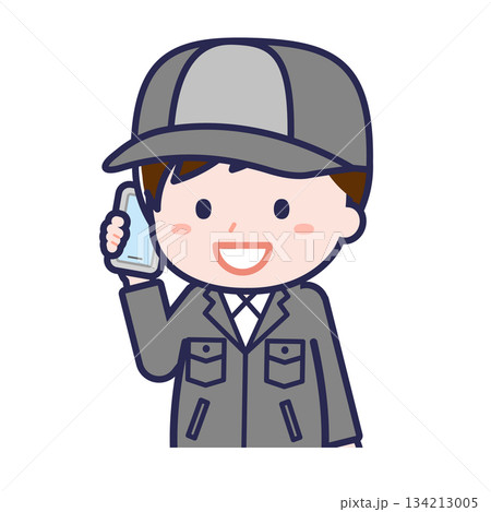 スマートフォンを使う「工場作業員」の男性 134213005