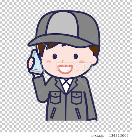 A male "factory worker" using a smartphone 134213005